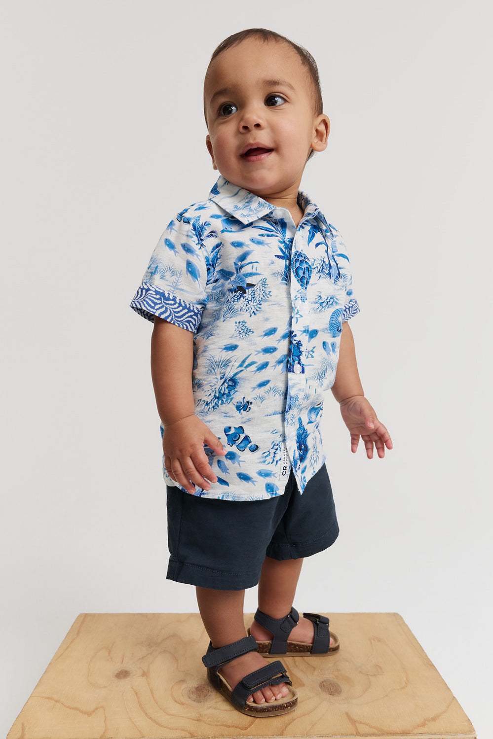 Linen Cotton Beach Print Short Sleeve Shirt