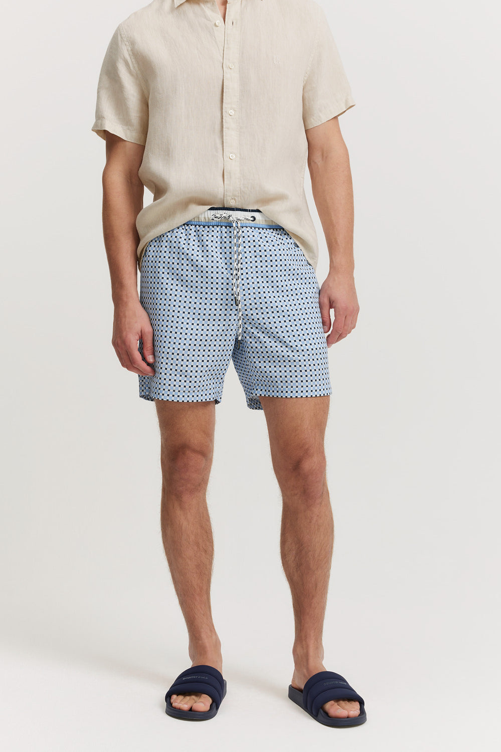 Polyester Blend Check Print Swim Short