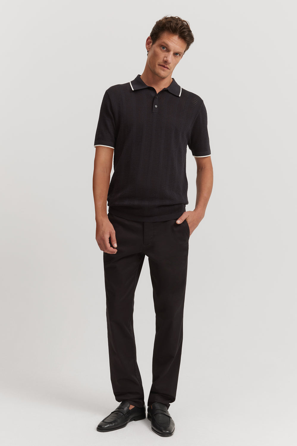 Cotton Silk Textured Stripe Polo