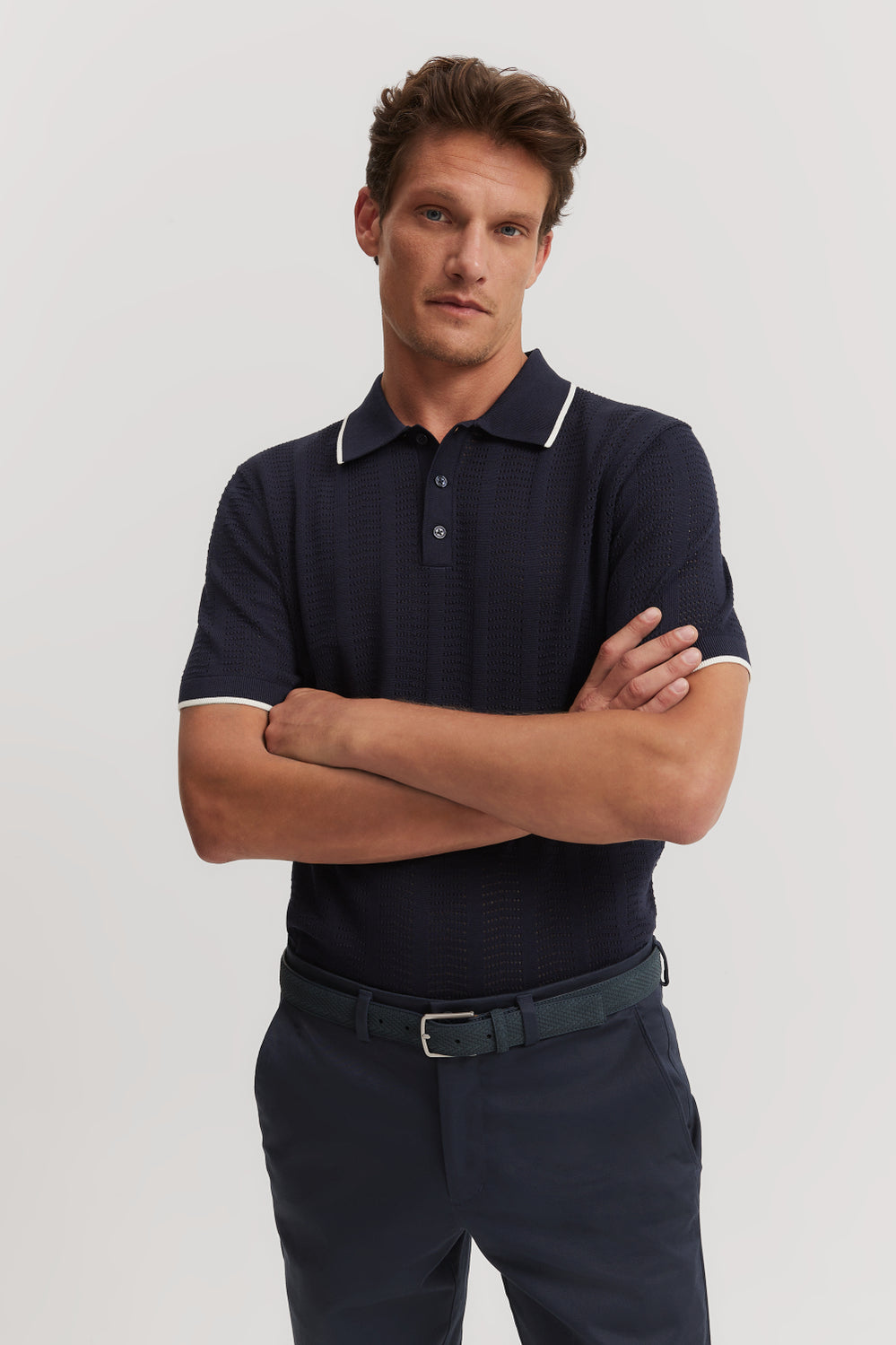 Cotton Silk Textured Stripe Polo