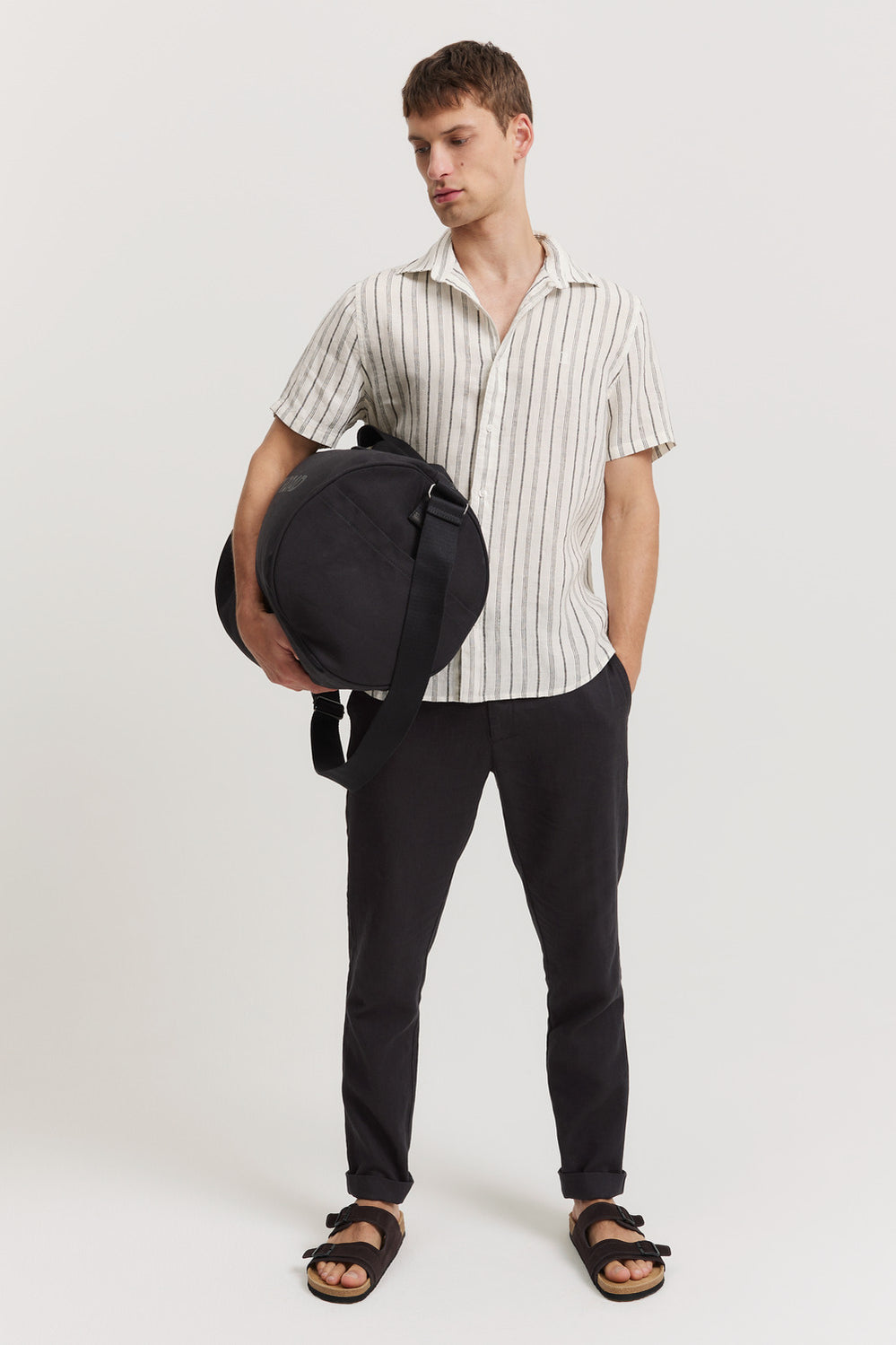 Regular Fit Linen Stripe Short Sleeve Shirt