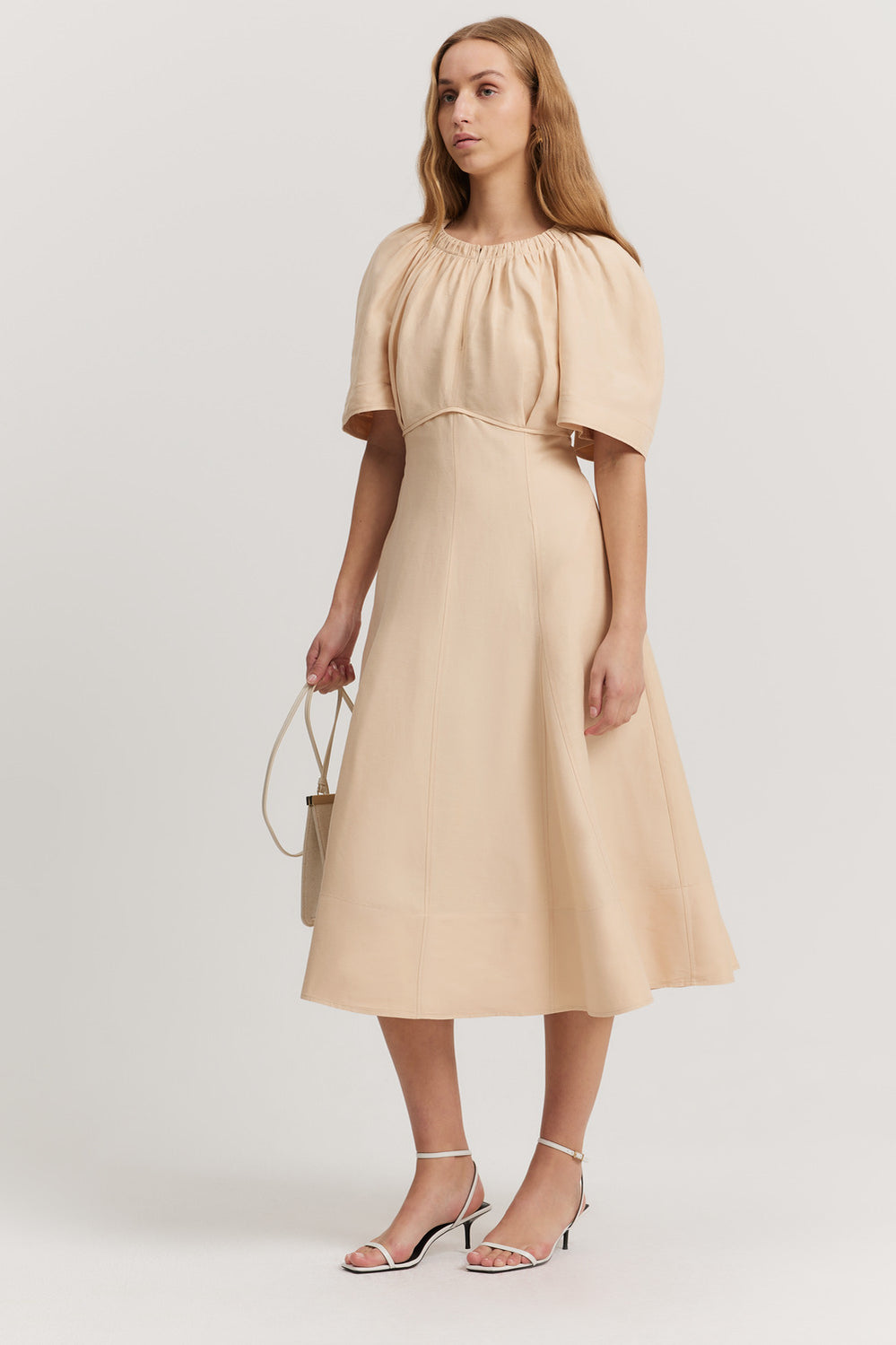 Gathered Neckline Midi Dress