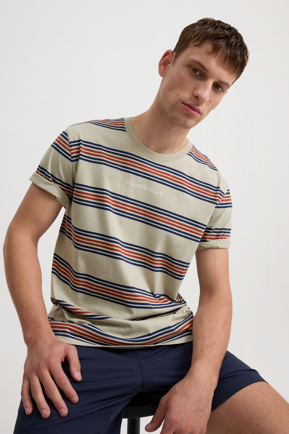 Cotton Modern Logo Stripe T-Shirt