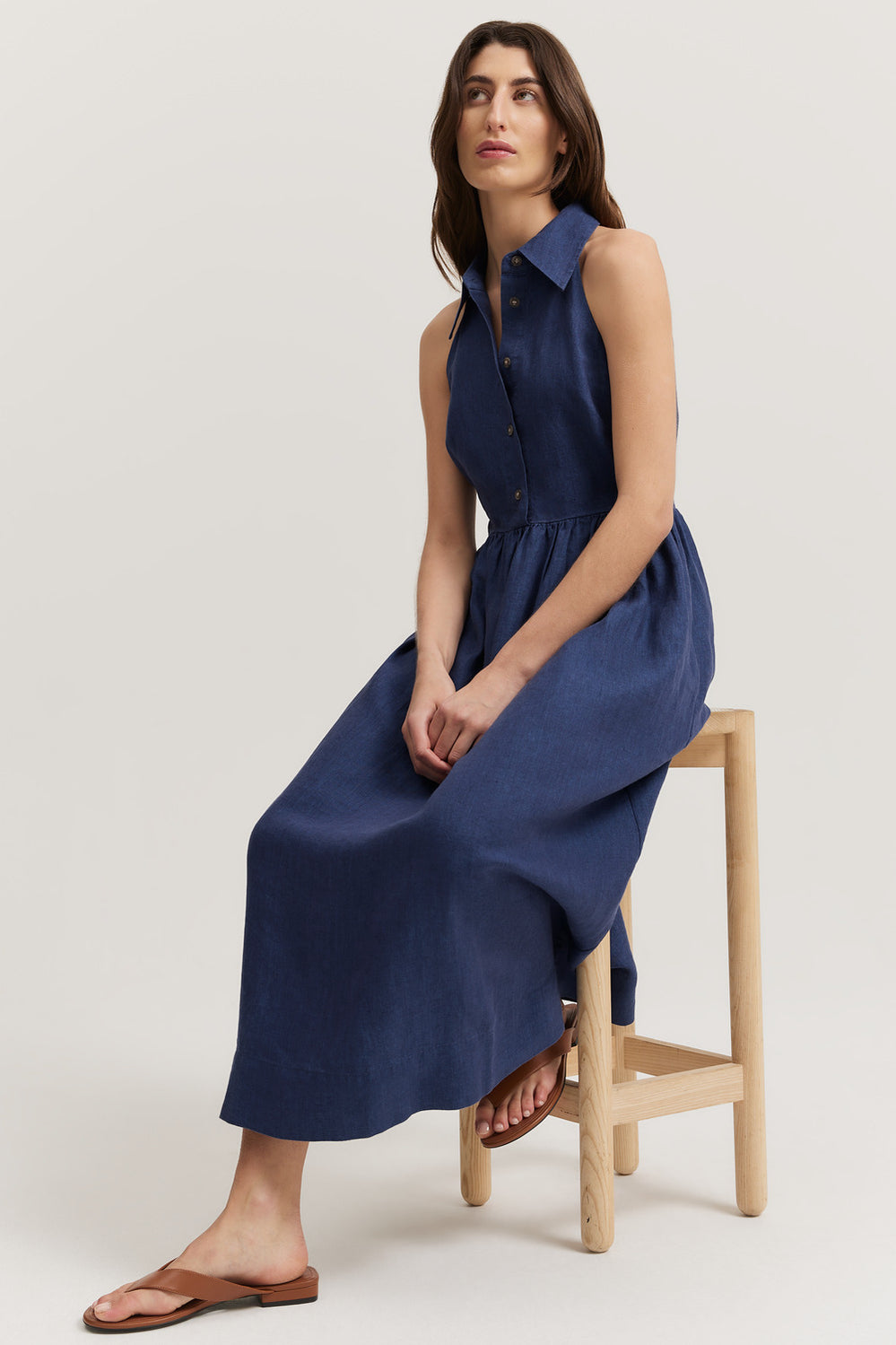 Linen Collared Maxi Dress