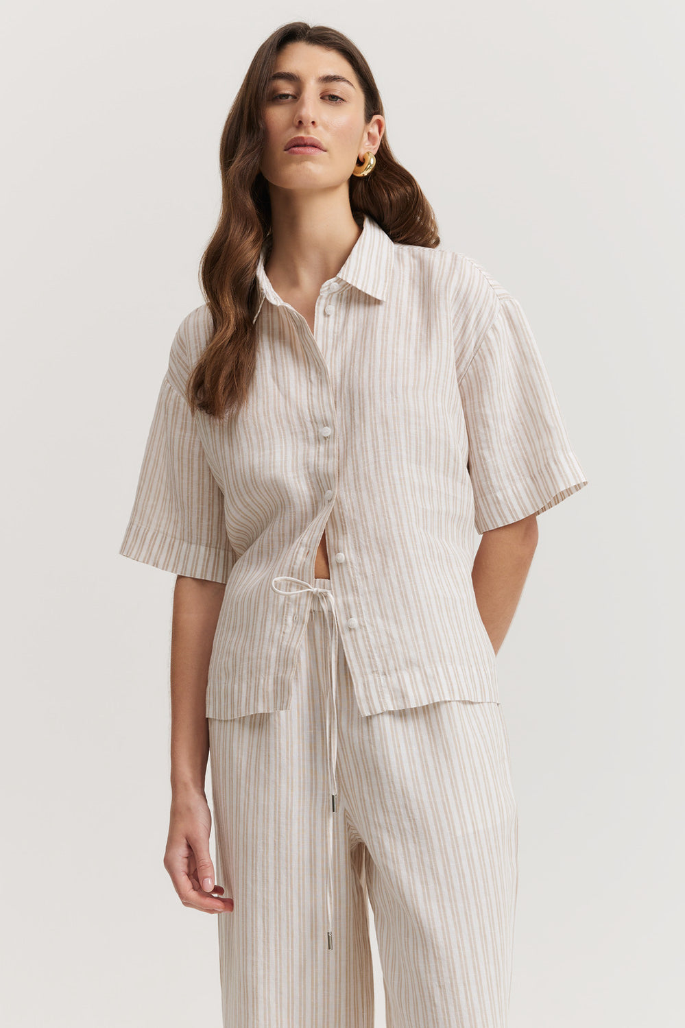Linen Stripe Short Sleeve Shirt