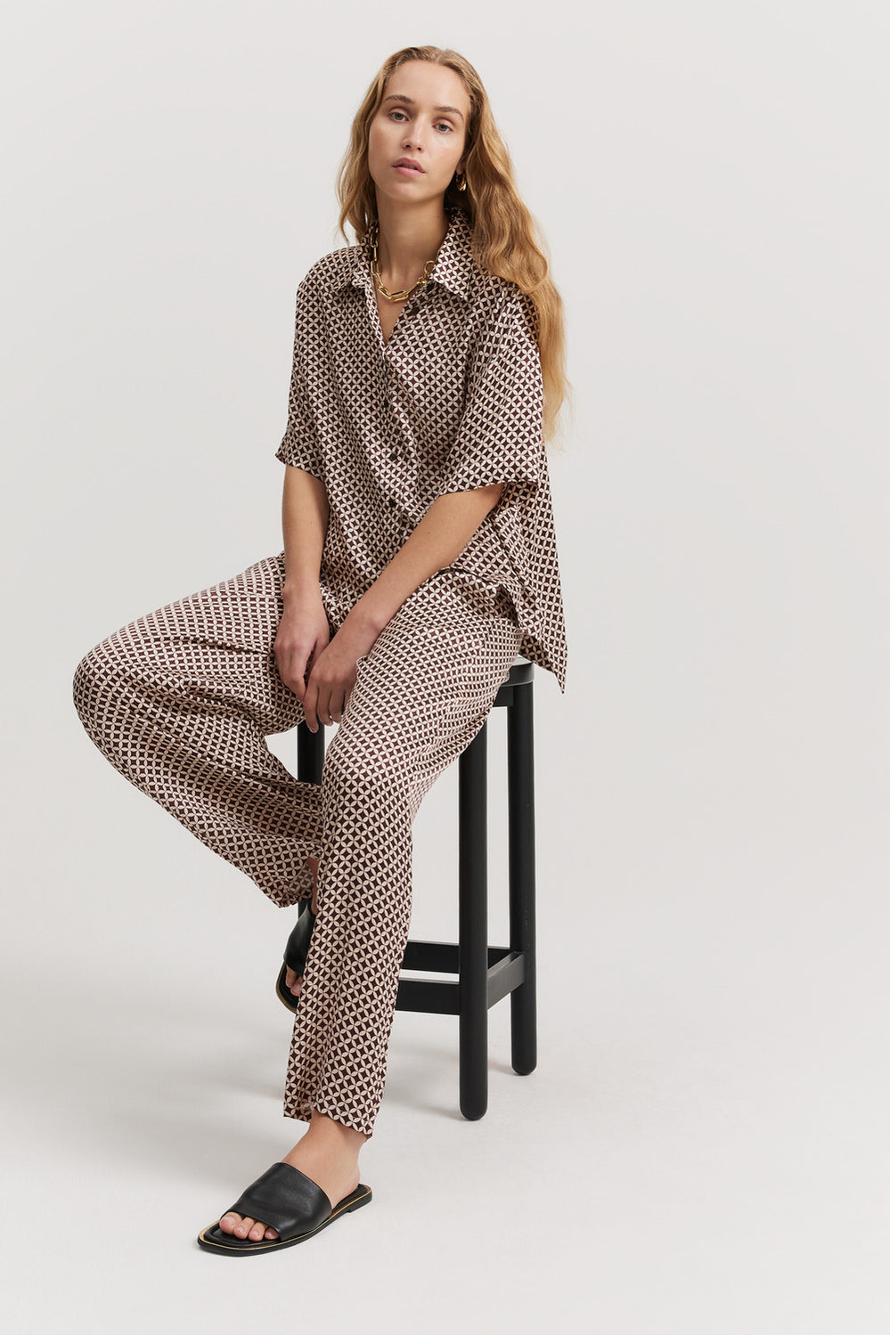 Geometric Print Short Sleeve Cupro Shirt