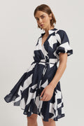 Print Blouson Sleeve Dress