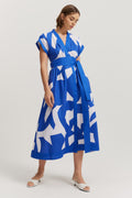 Linen Print Wrap Midi Dress