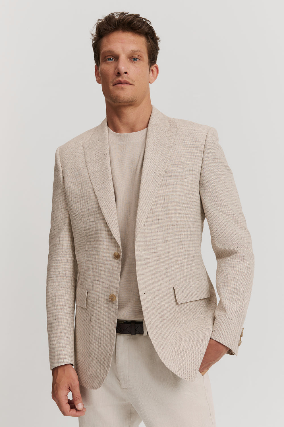 Slim Fit Stretch Linen Cotton Blend Blazer