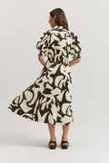 Linen Blend Print Cinched Shirt Dress