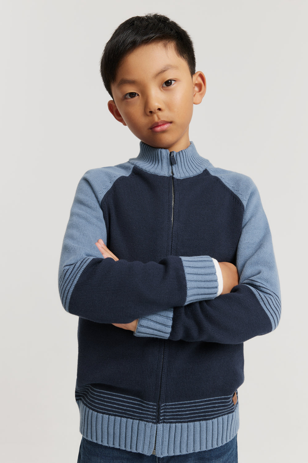 Organically Grown Cotton Spliced Zip Knit