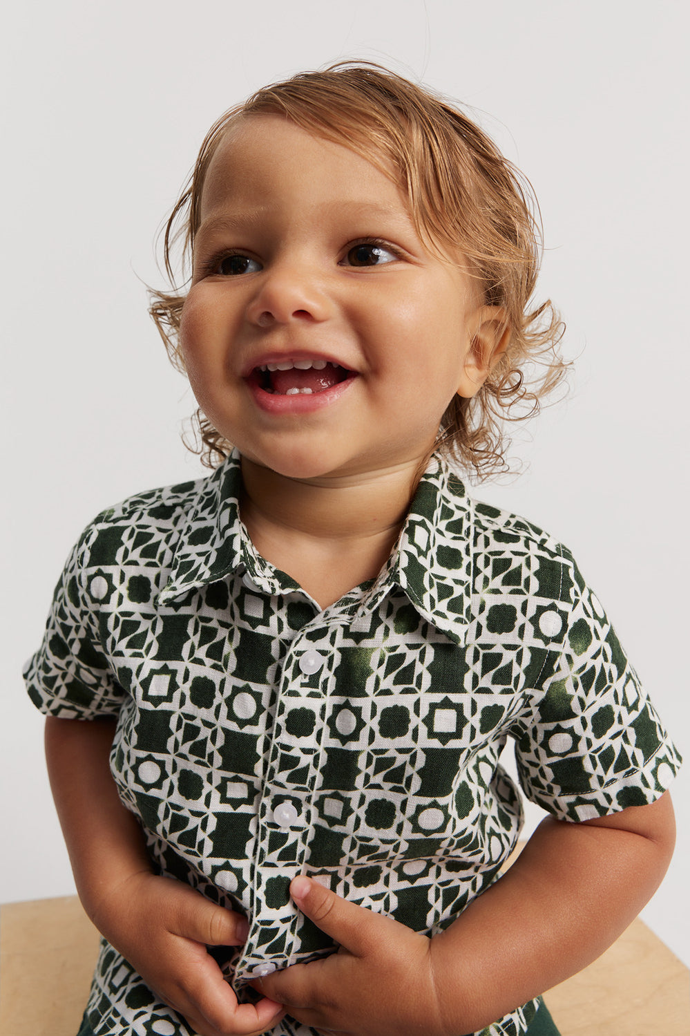 Linen Short Sleeve Geometric Shirt