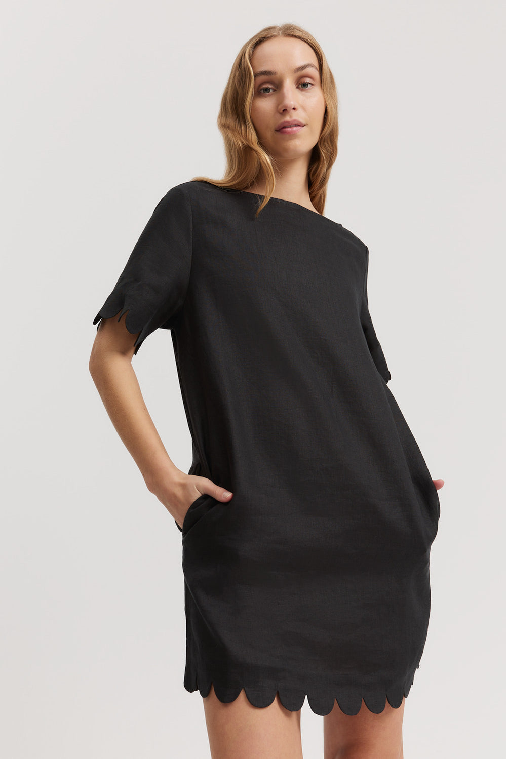 Linen Scallop Detail Dress