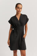 Cotton Linen Wrap Mini Dress