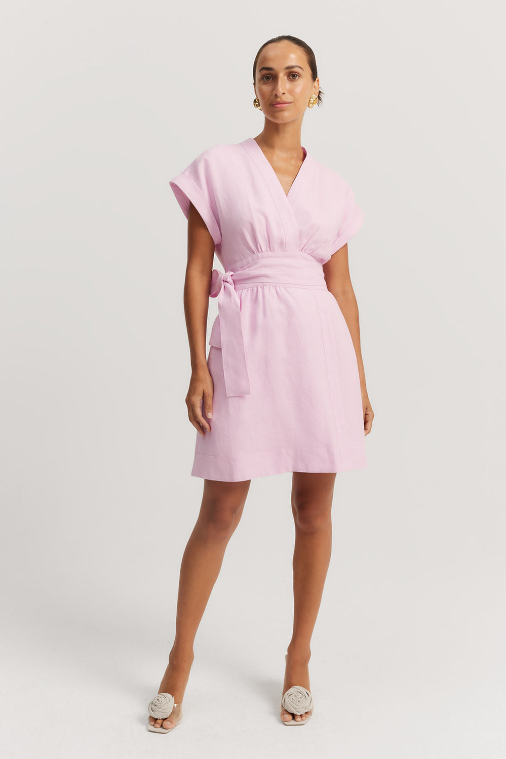 Cotton Linen Wrap Mini Dress