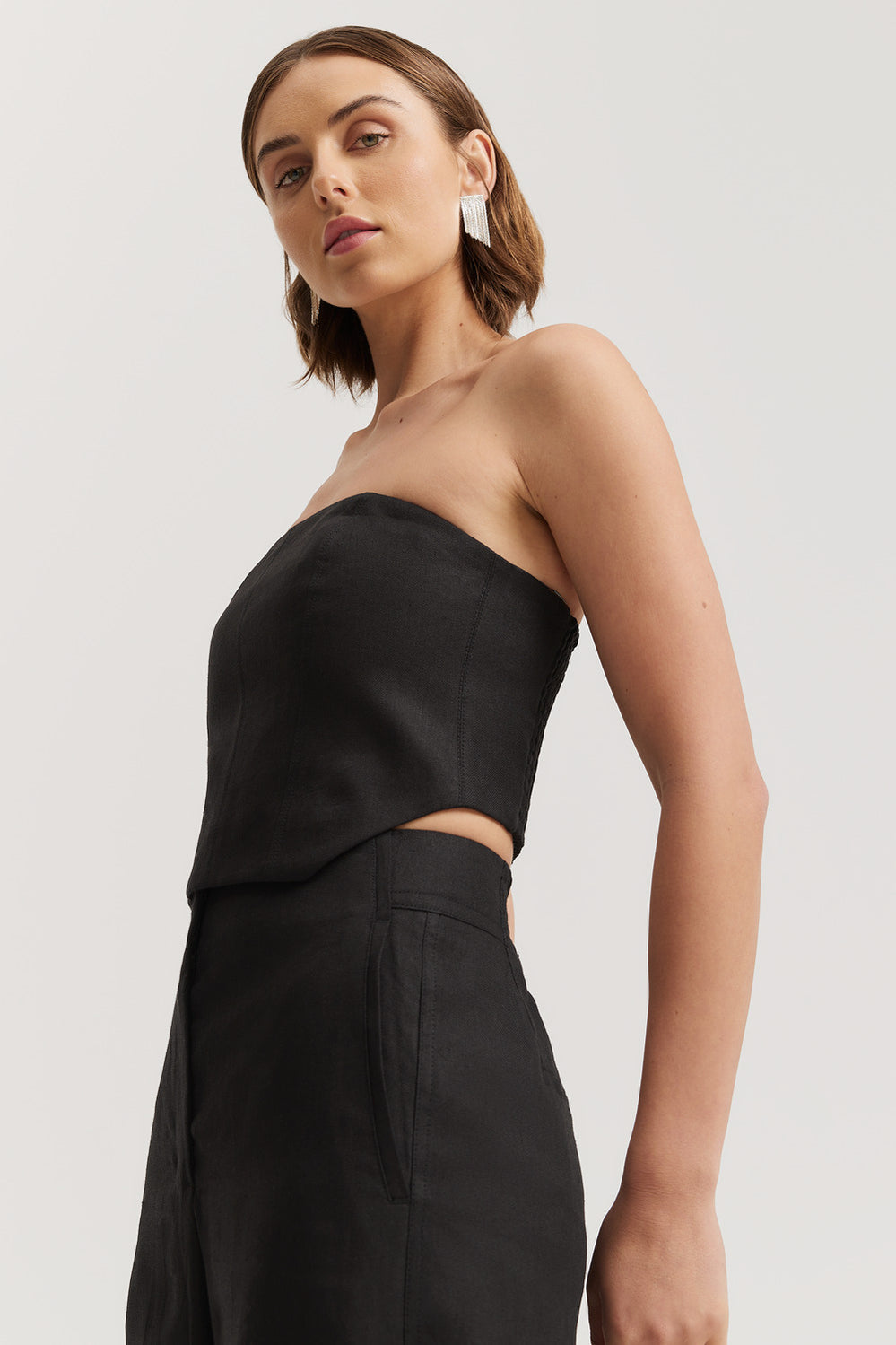 Linen Yarn Dyed Strapless Bustier