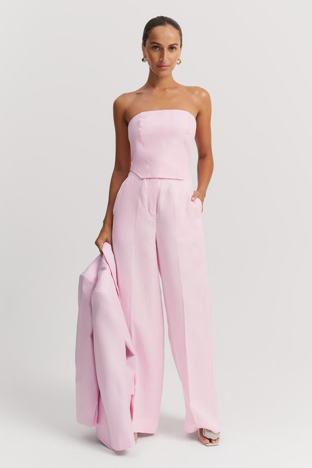 Linen Yarn Dyed Strapless Bustier