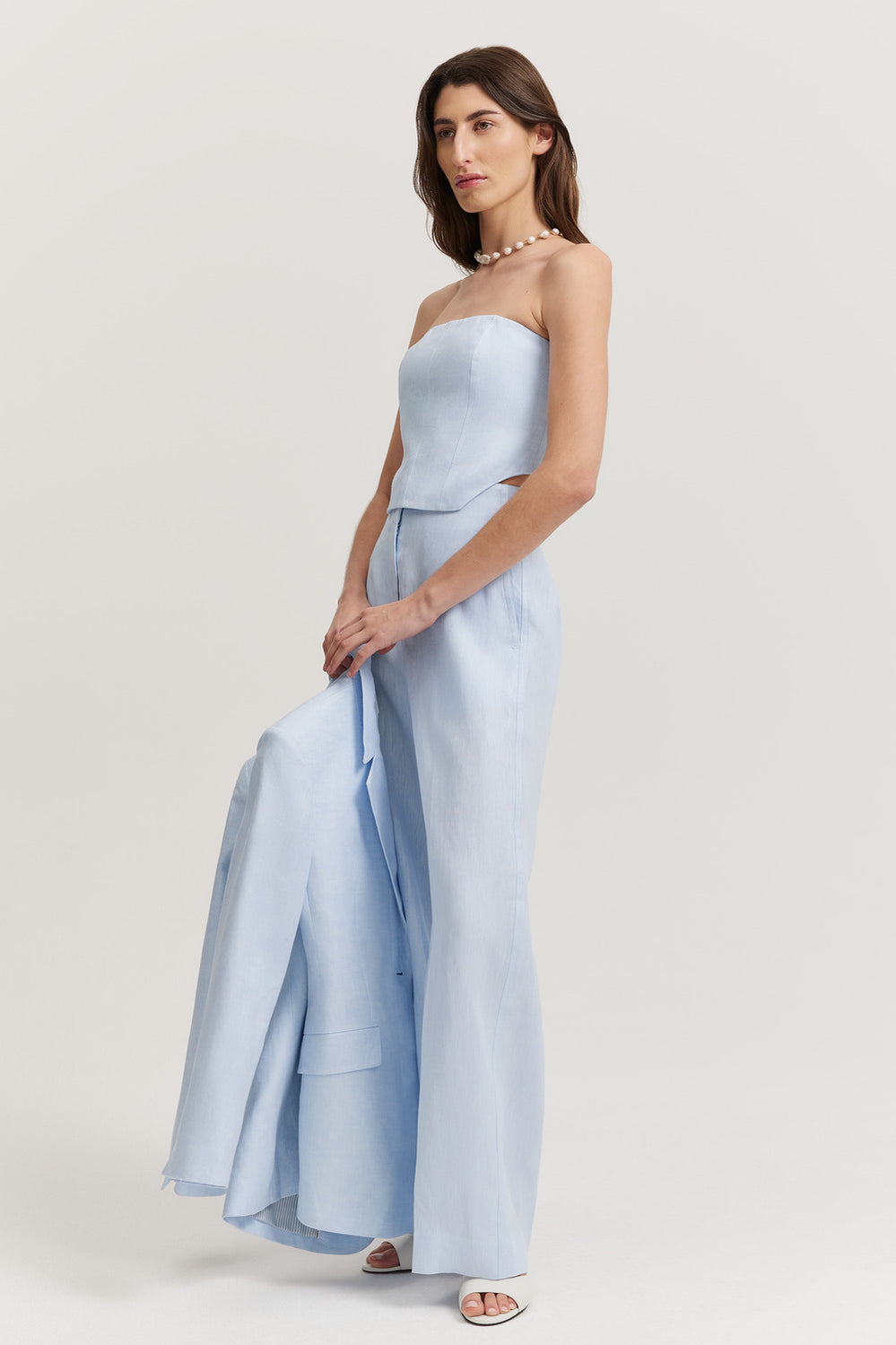Linen Yarn Dyed Strapless Bustier