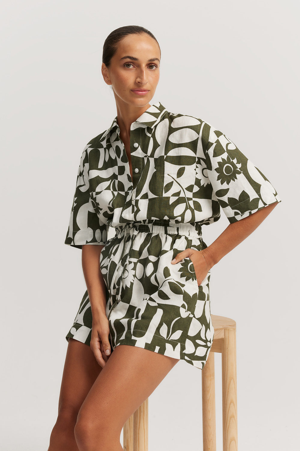 Linen Print Playsuit