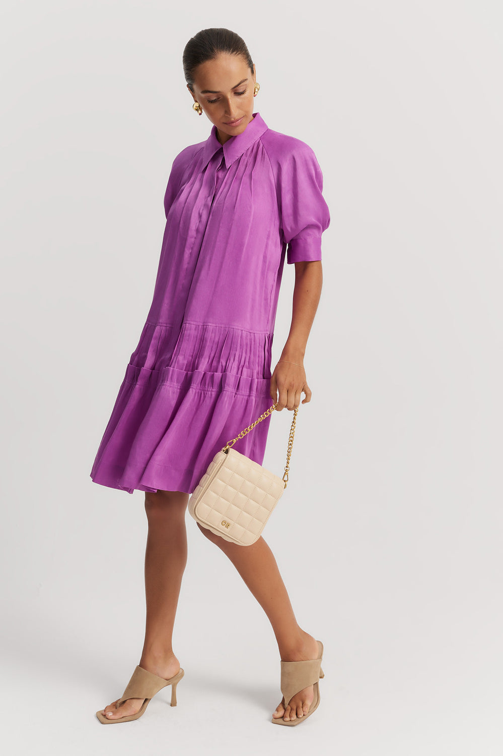 Tuck Detail Short Sleeve Shirt Dress