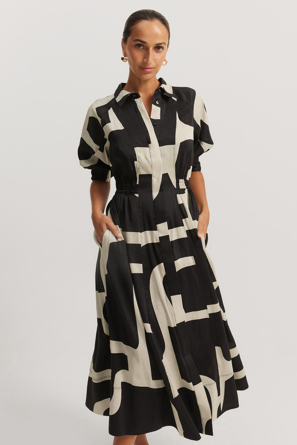 Print Cinched Shirt Dress