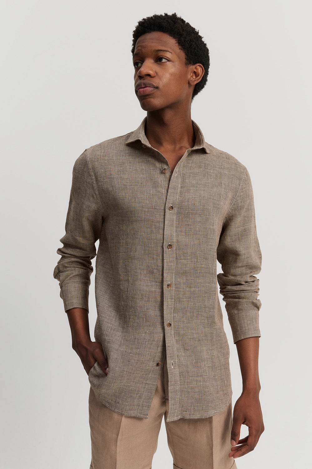 Tailored Fit Linen Puppytooth Shirt