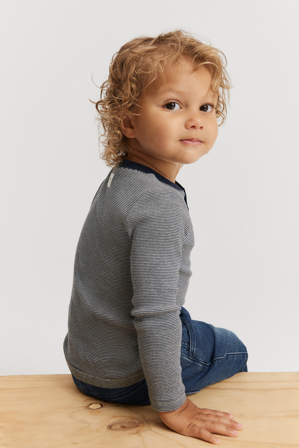 Cotton Stripe Waffle Henley