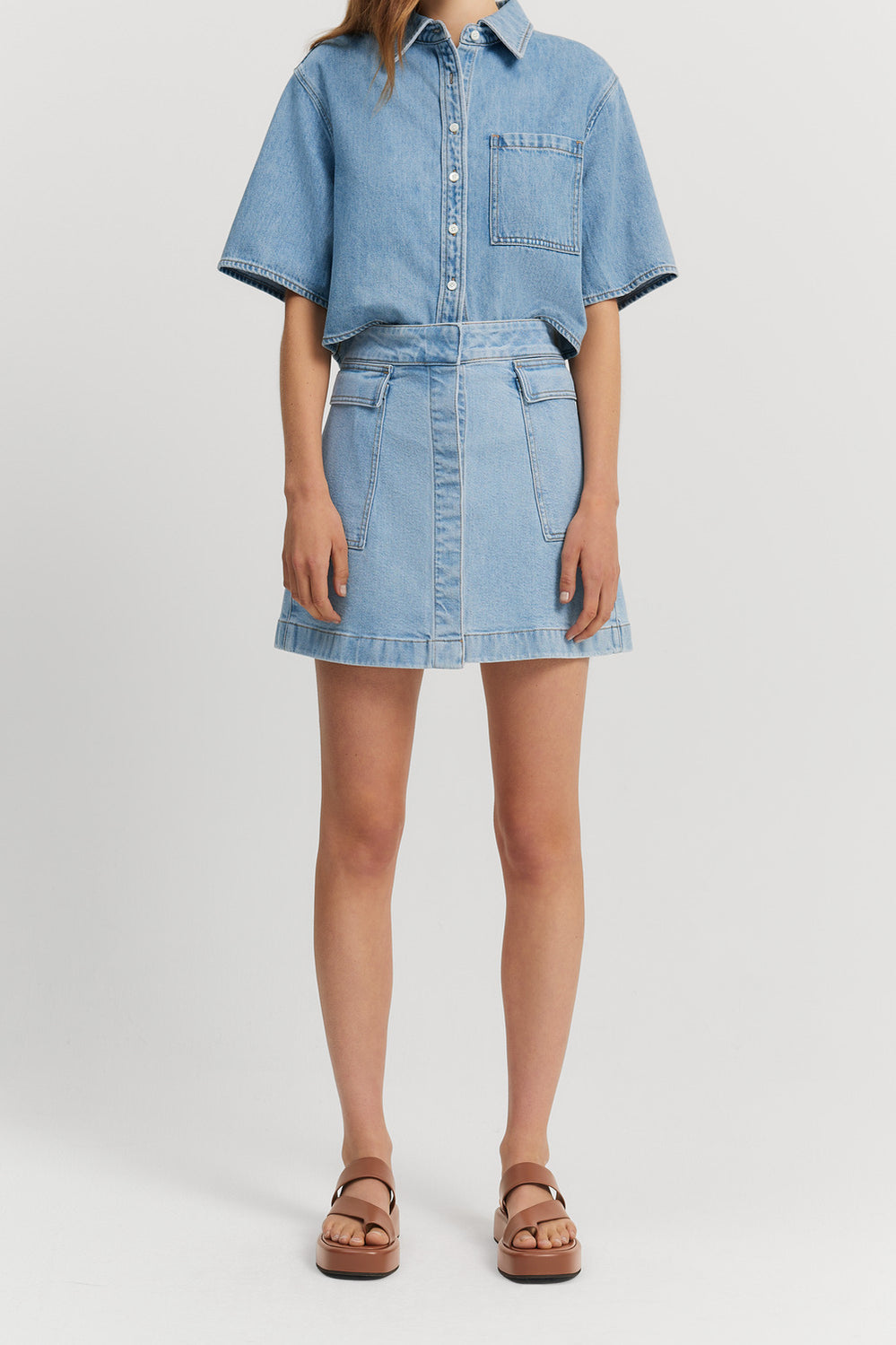 Cotton Blend Pocket Detail Denim Skirt