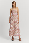 Linen Check Strapless Dress