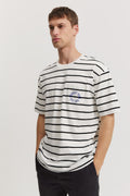 Cotton Round Logo Stripe Oversized T-Shirt