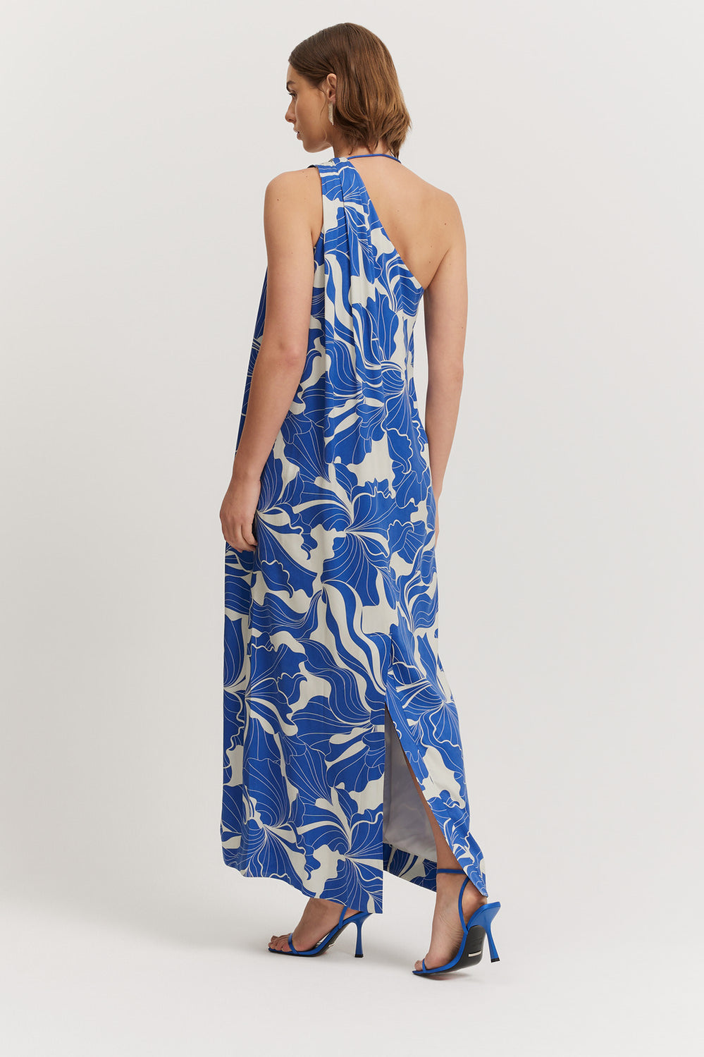 Print One Shoulder Fluid Dress