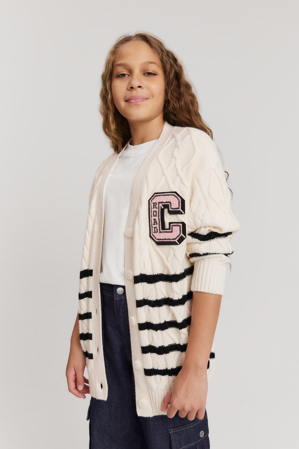 Teen Stripe Cable Cardigan