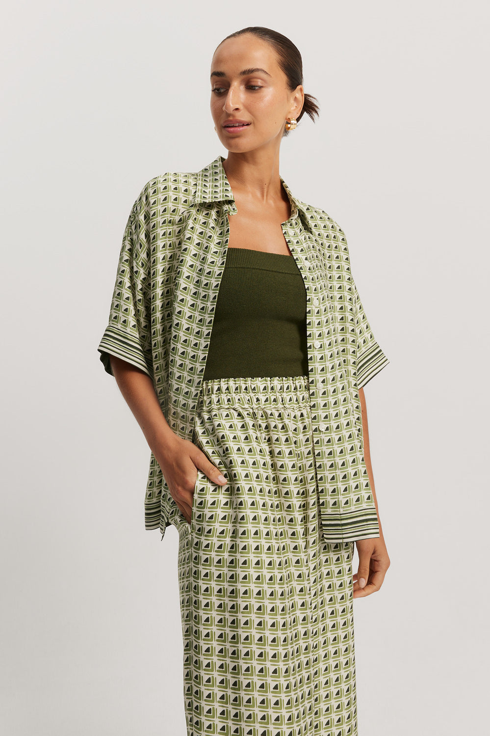 Print Short Sleeve Cupro Shirt