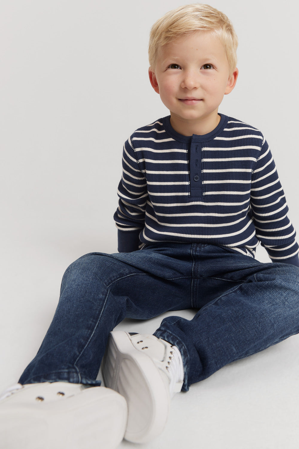 Cotton Stripe Waffle Henley