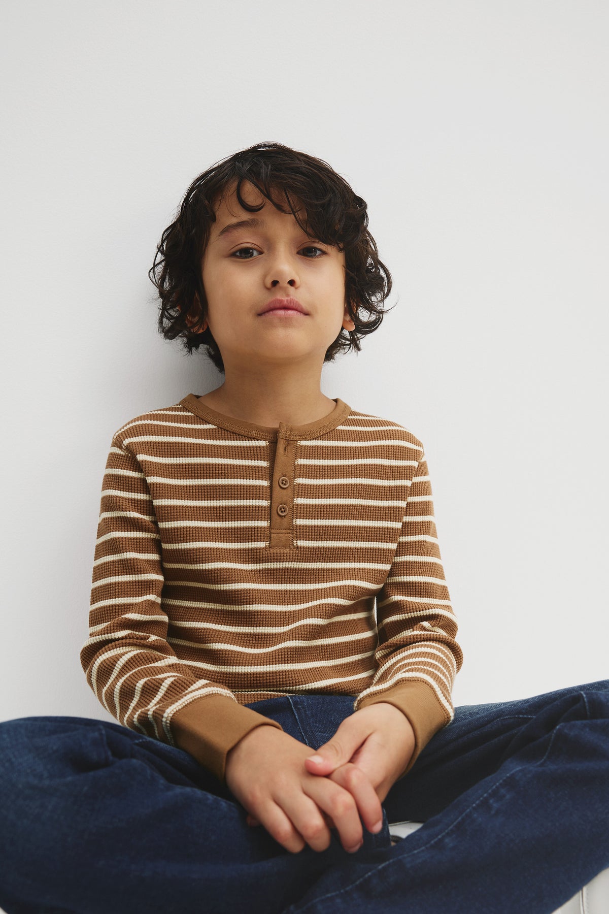 Cotton Stripe Waffle Henley