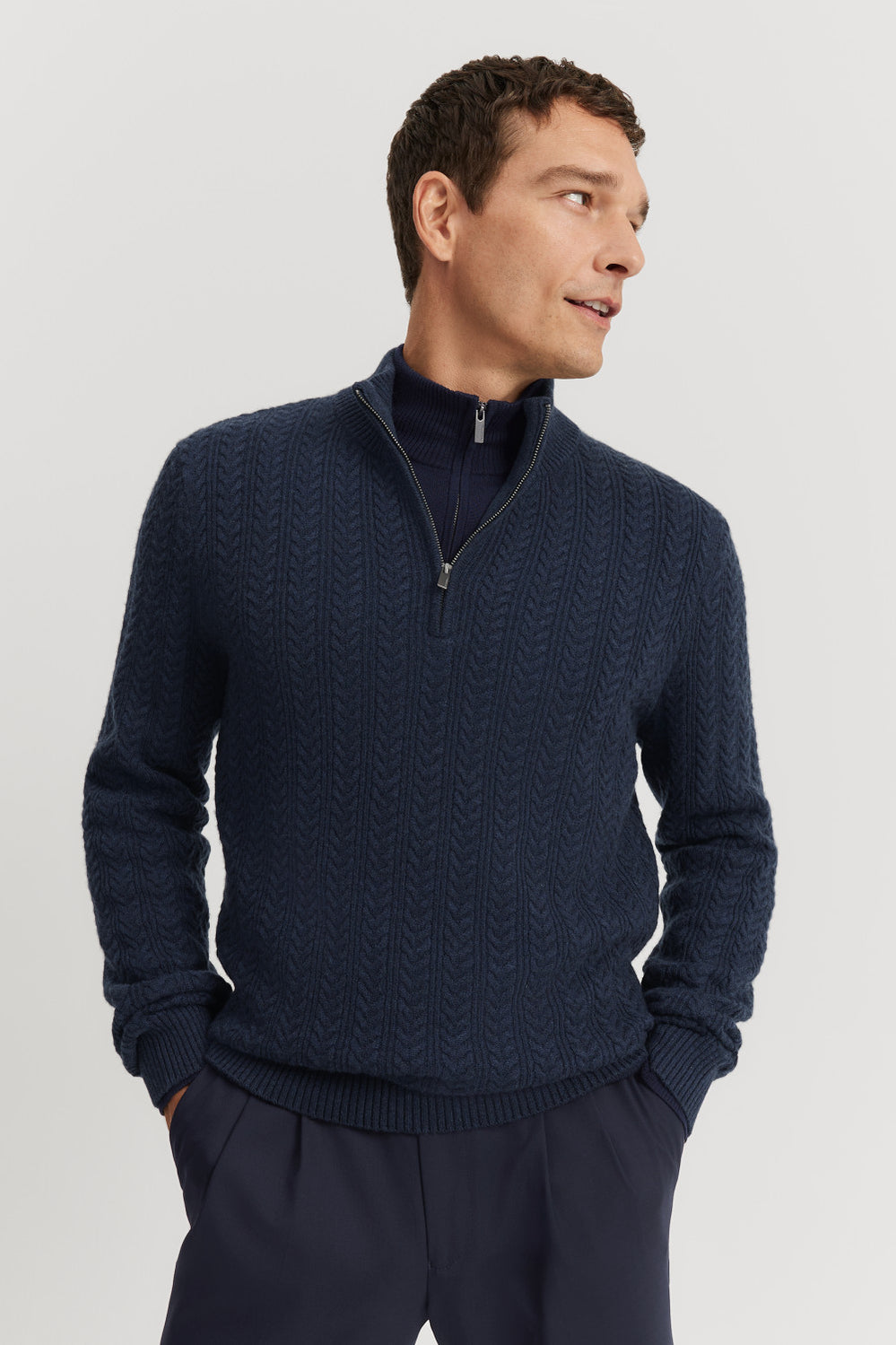 Cashmere Wool Cable Half Zip Knit