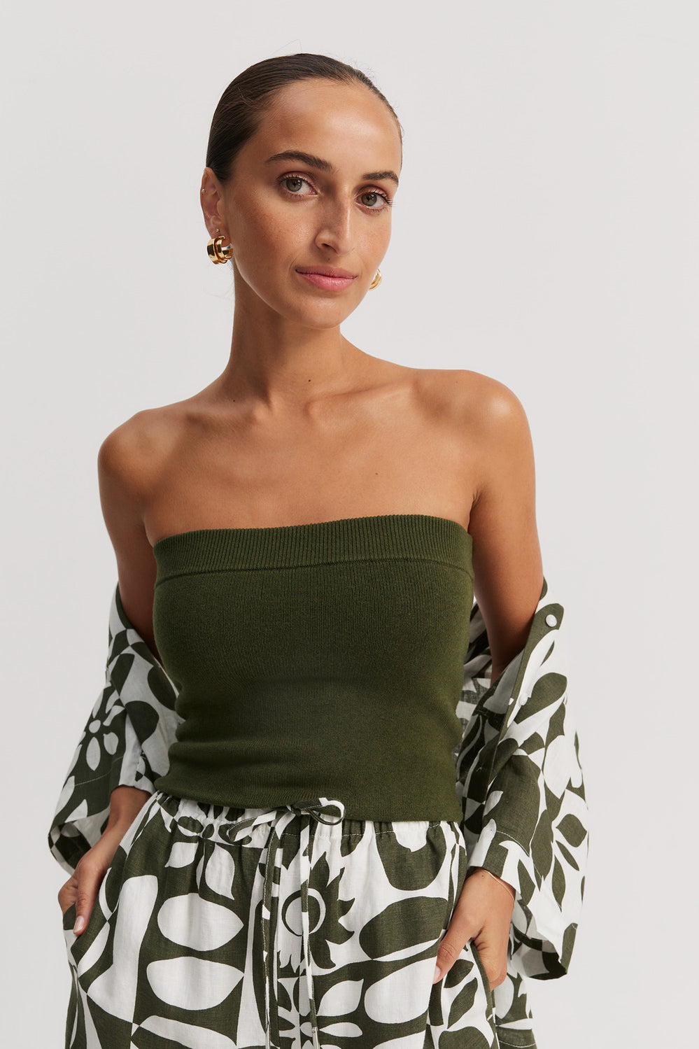 Cotton Blend Bandeau Knit Top