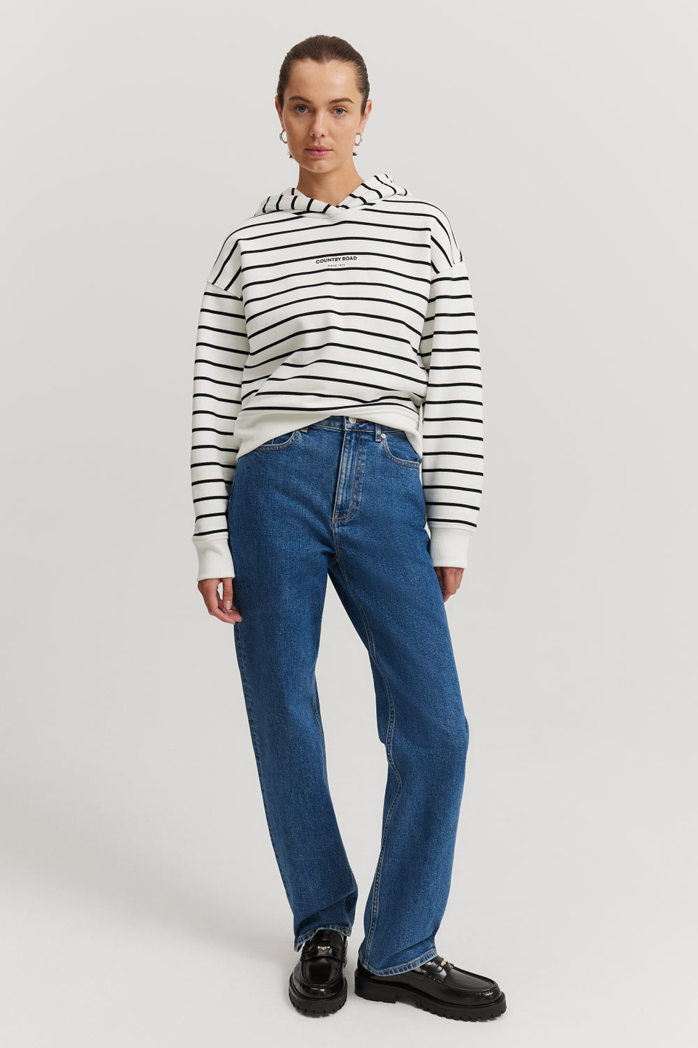 Cotton Stripe Overhead Hooded Sweat