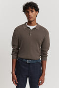 Cotton Silk Textured Long Sleeve Polo