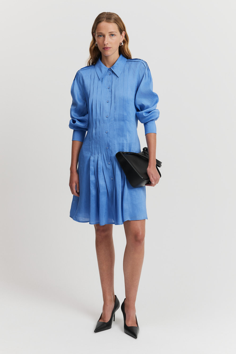 Pleat Mini Shirt Dress