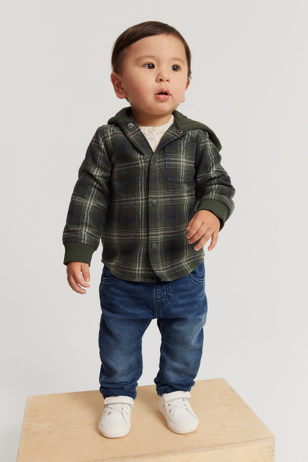 Cotton Check Hooded Shirt