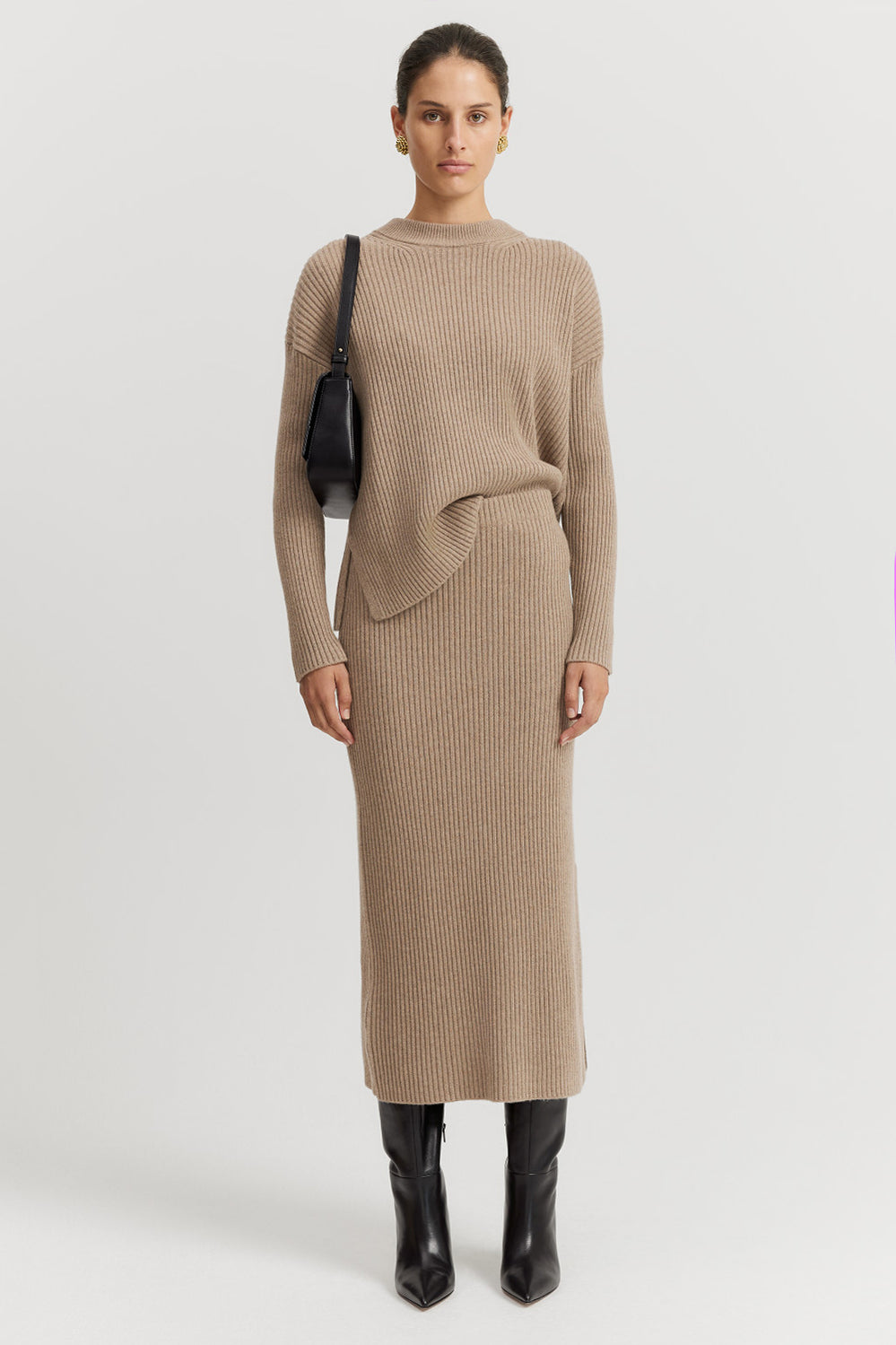 Cotton Cashmere Blend Rib Knit Skirt