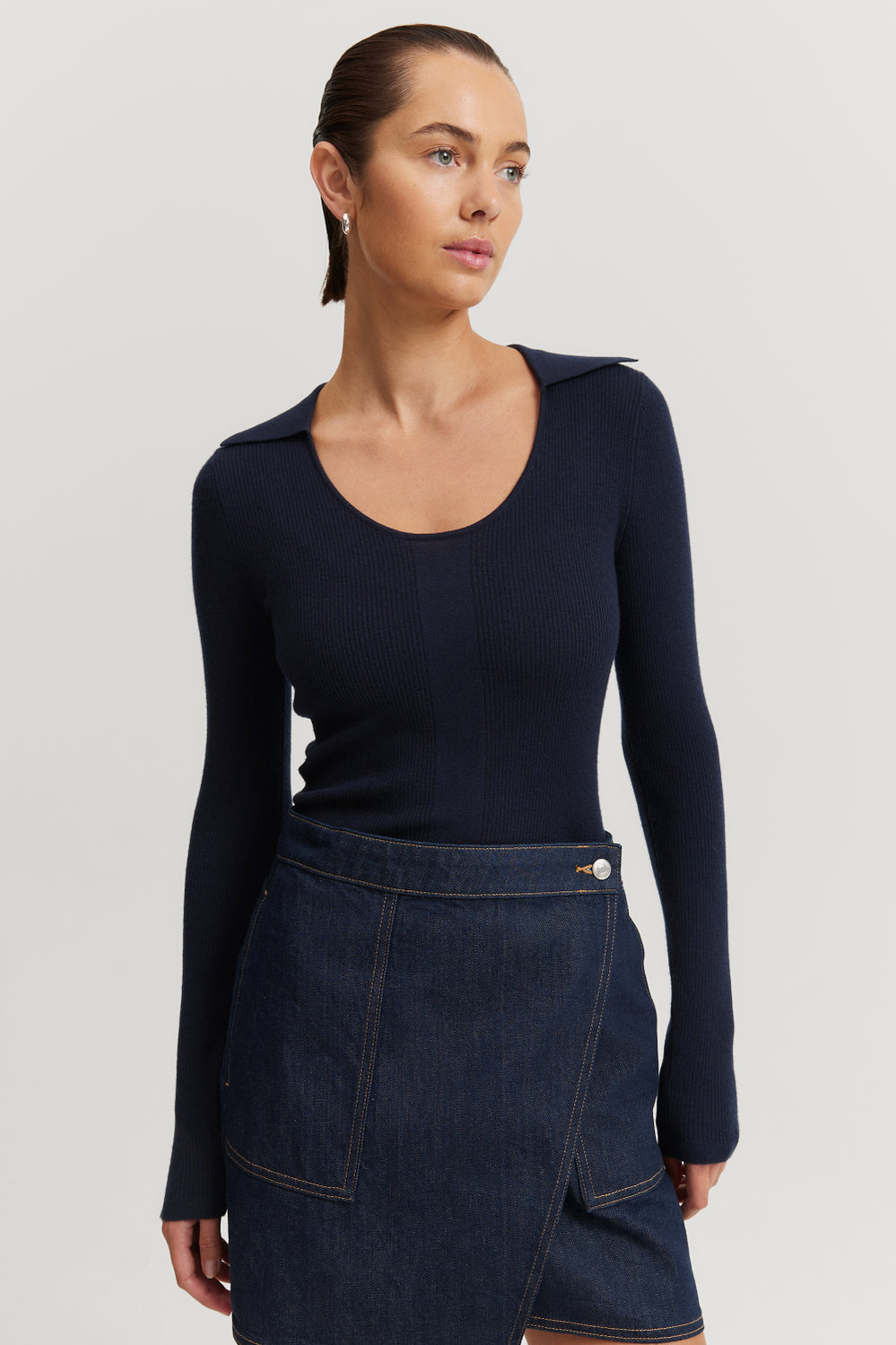 Merino Wool Silk Collared Knit