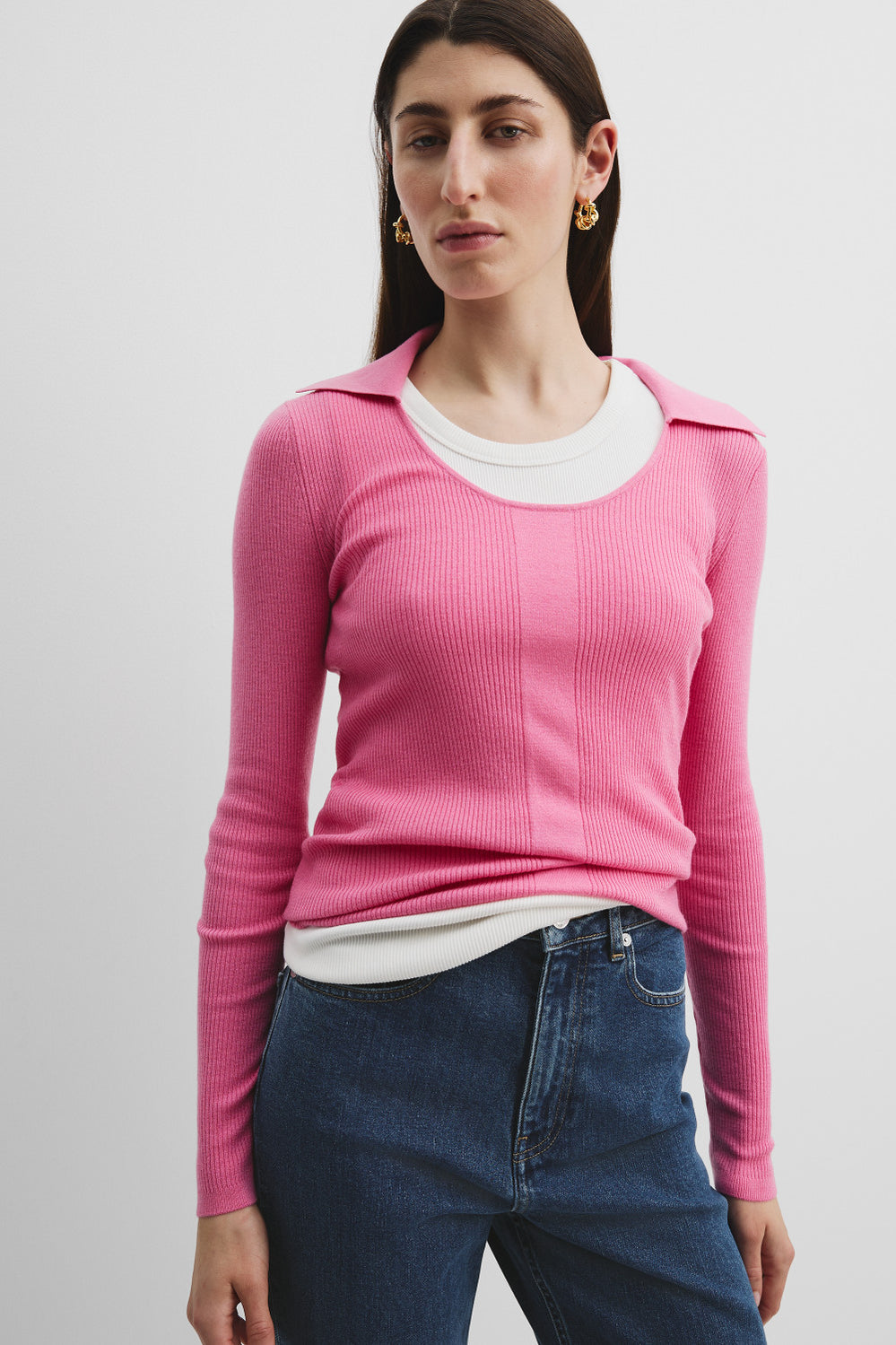 Merino Wool Silk Collared Knit
