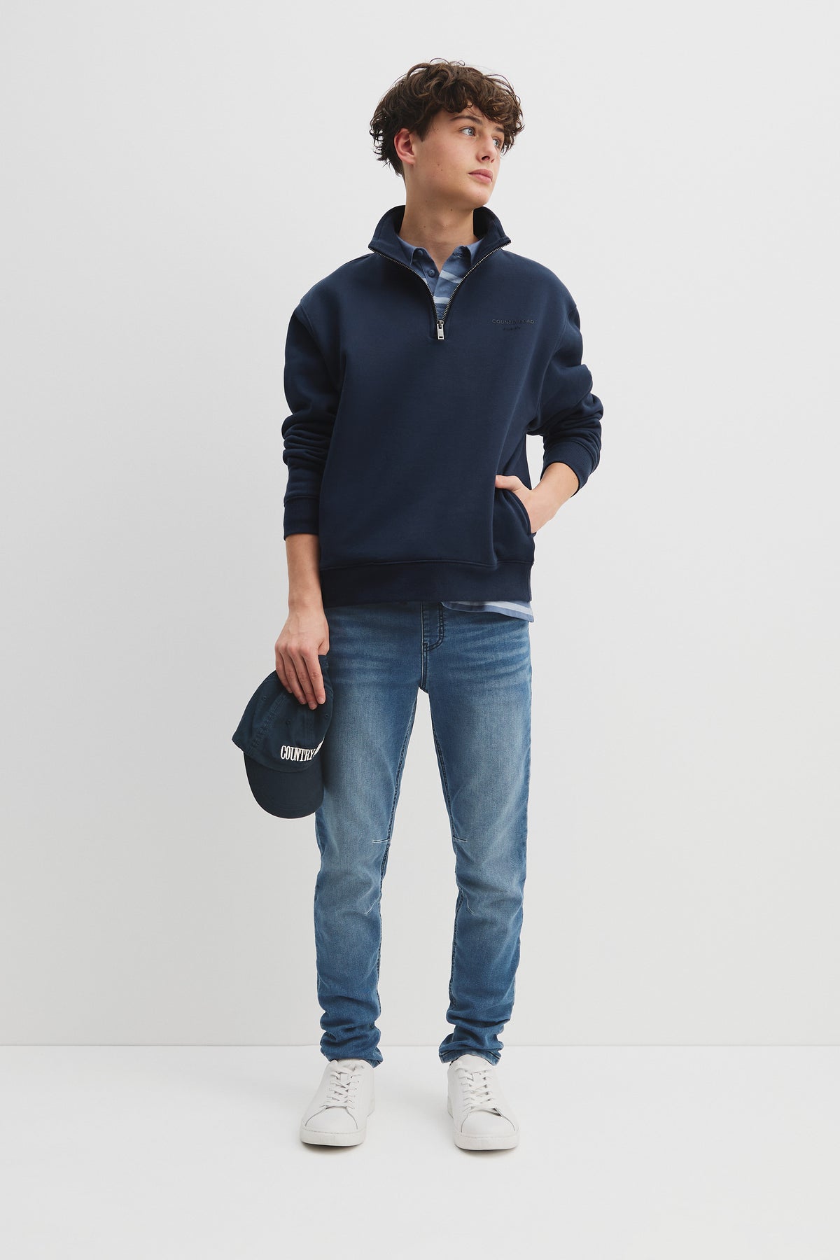 Teen Cotton Blend Modern Logo Half Zip Sweat