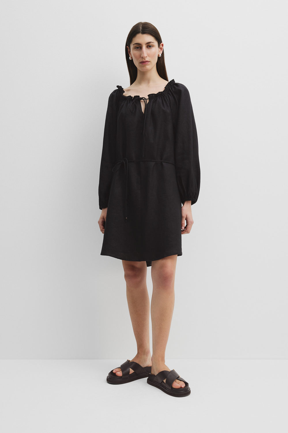 Linen Ruched Mini Dress