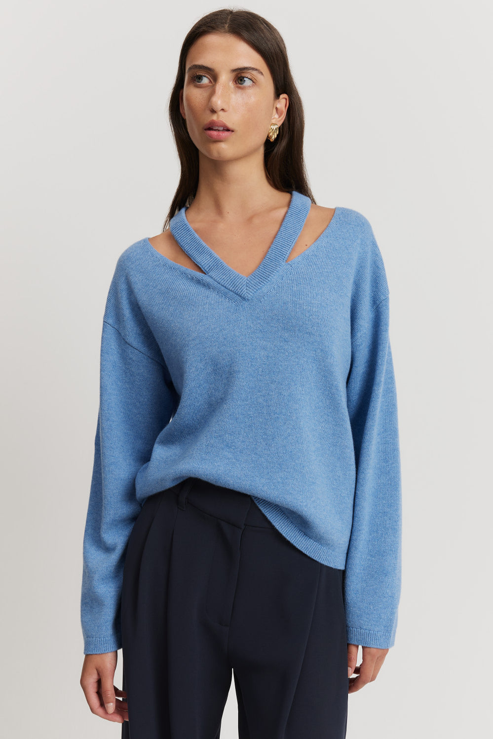 Cotton Blend Cut-Out Rib Knit