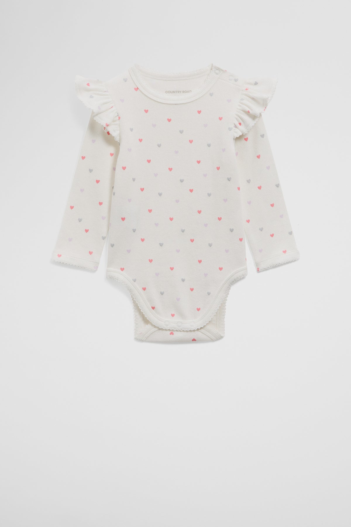 Organically Grown Cotton Frill Rib Long Sleeve Bodysuit