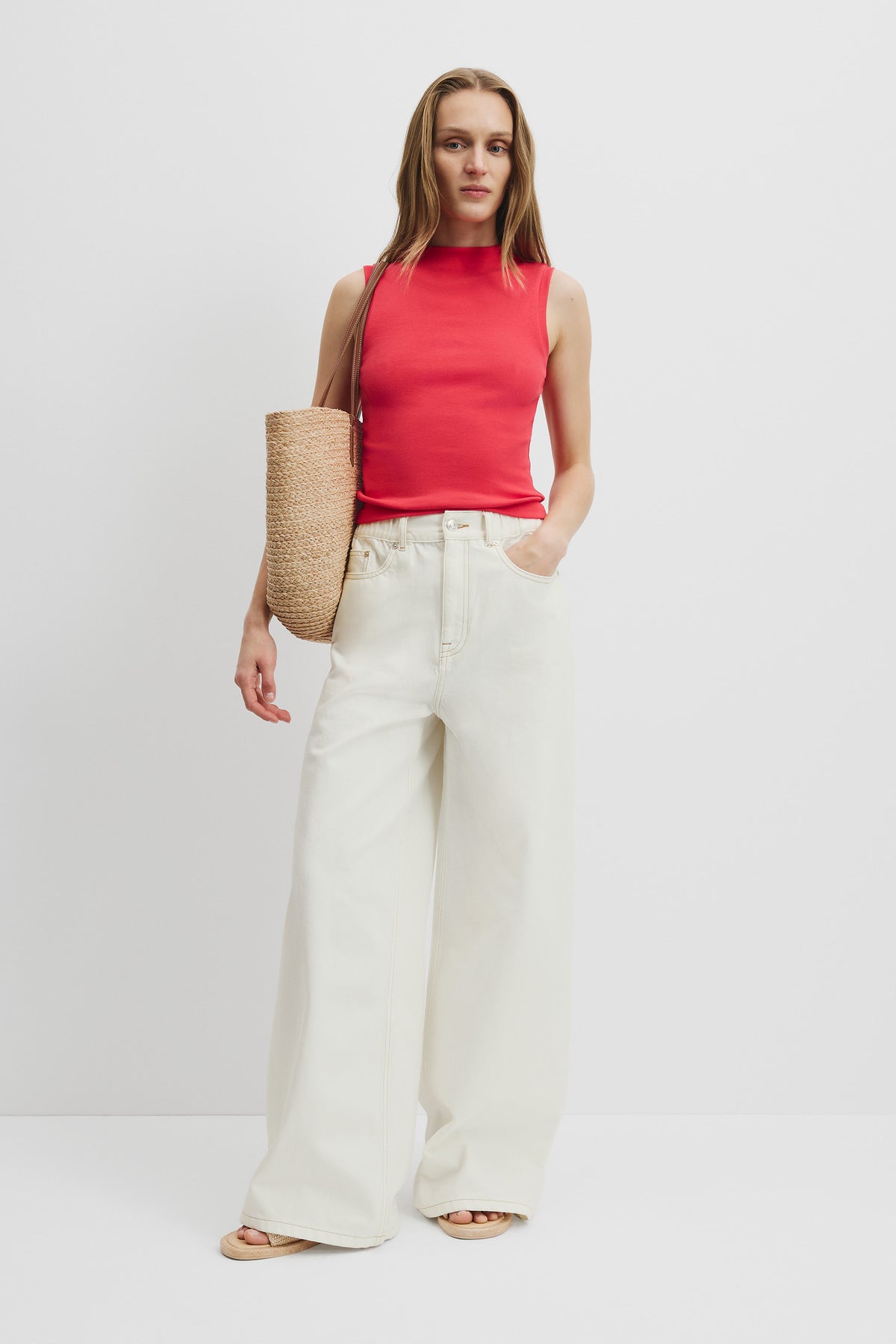 Australian Cotton Blend Mock Neck Rib Tank