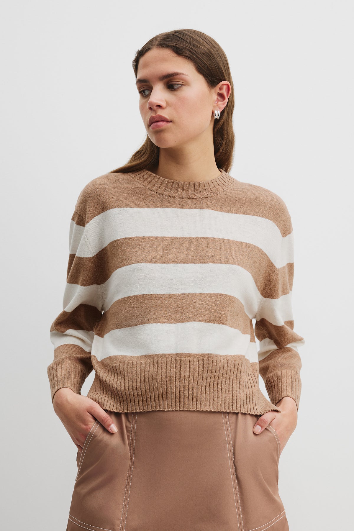 Cotton Linen Crop Stripe Knit